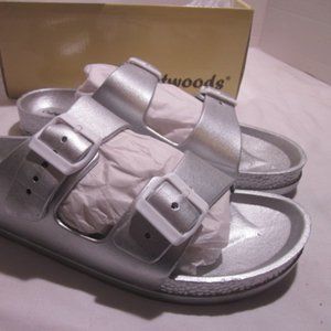 Outwoods Womens Light 2 Silver Double Strap Slides Size 10 21002-208.